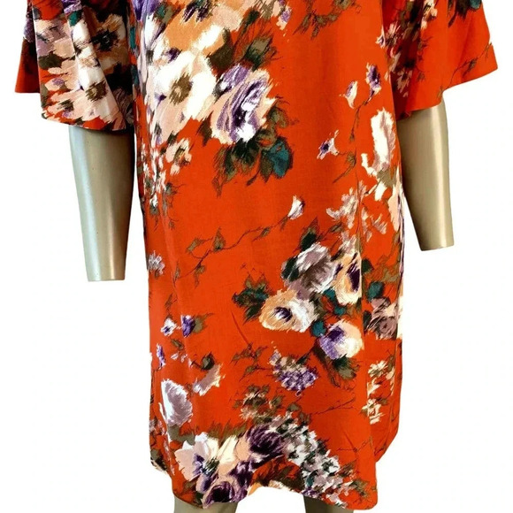 H&M Watercolor Floral Shift Dress Women Size 6 Bell Sleeves Casual Viscose - Picture 5 of 16